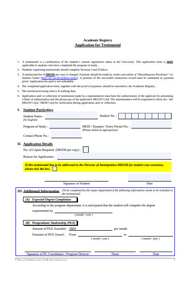 testimonial academy registry form