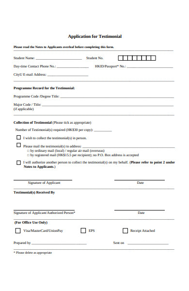 testimonial application form