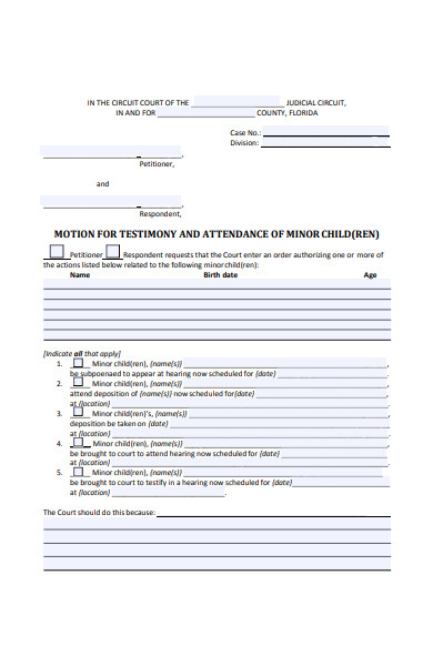 testimonial attendance of minor form