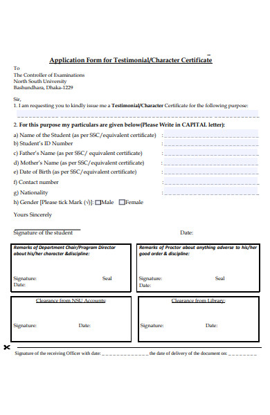 testimonial character certificate form