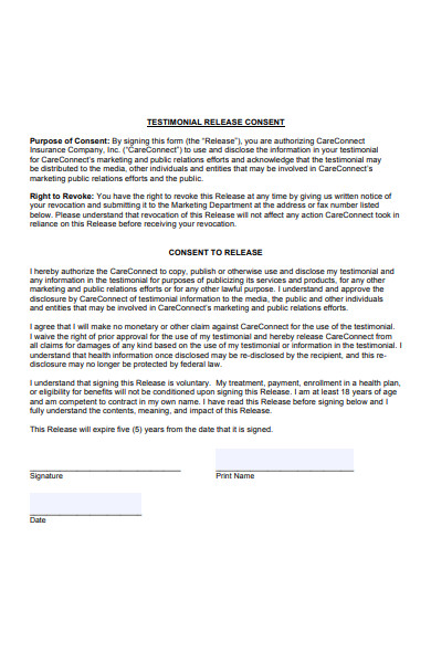 testimonial release consent form