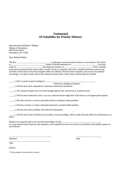 testimonial suitability form