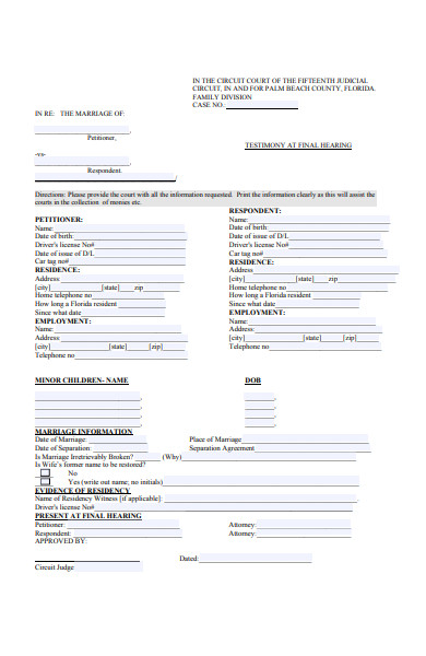 testimony final hearing form