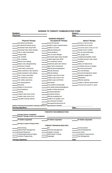 therapy communication form
