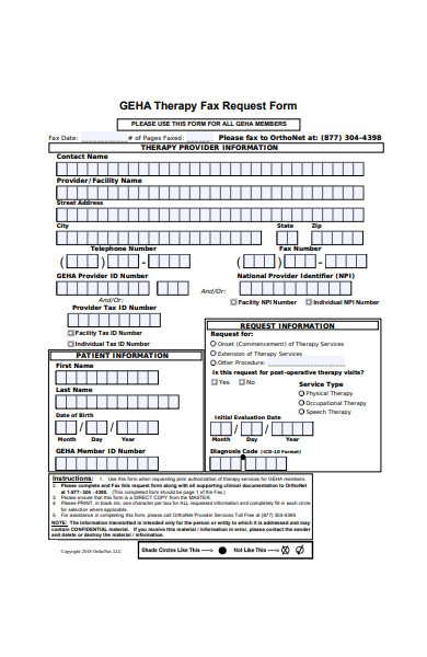 therapy fax request form