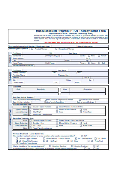 therapy intake form template