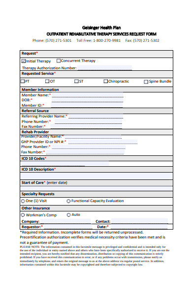 therapy service request form