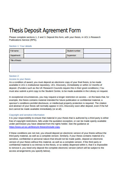 thesis deposit agreement form