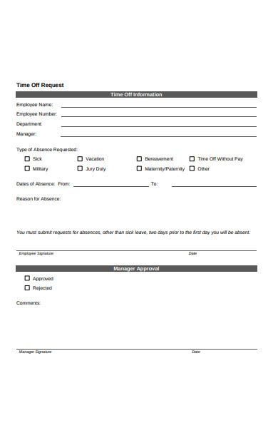 time off request information form