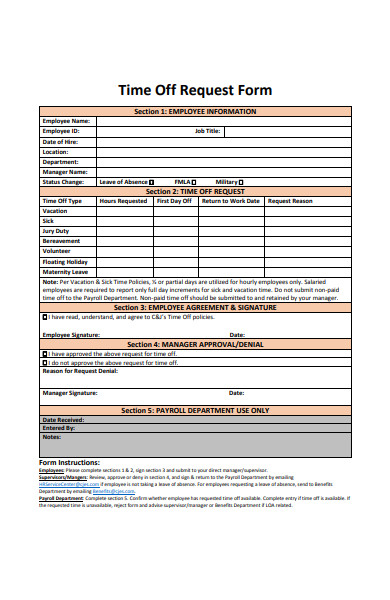 time off request section form