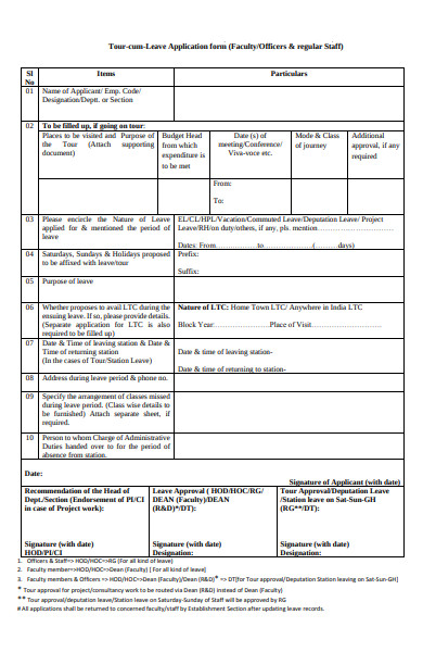 tour leave application form