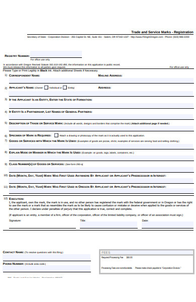 trade and service mark forms