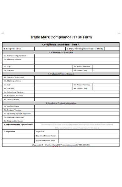 trademark compliance issue form
