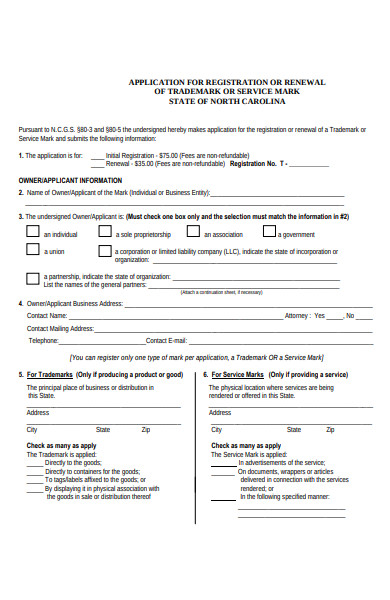 trademark owner application forms