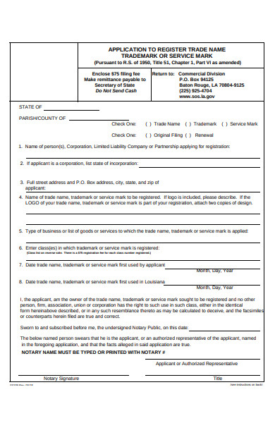 trademark or service mark forms