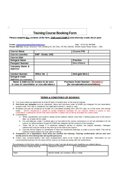 training booking form