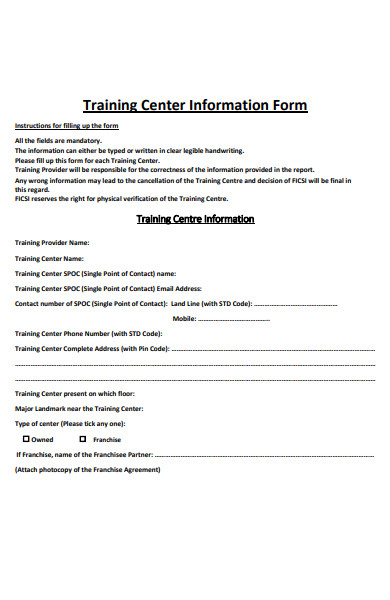 training center information form