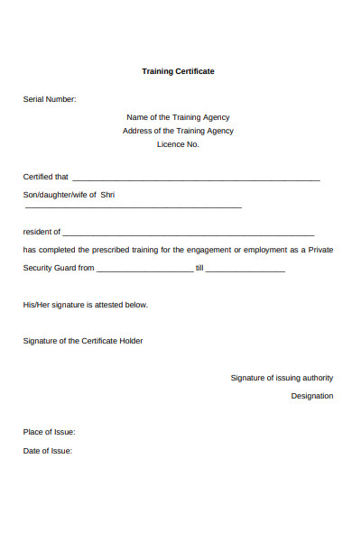 training certificate form