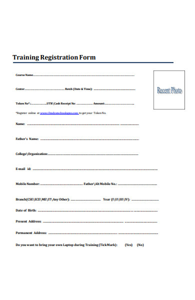 training registration form
