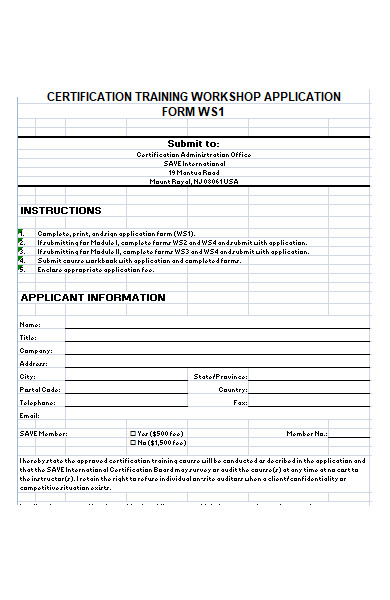 training workship application form
