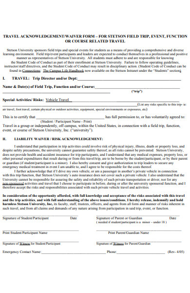 travel acknowledgement waiver form