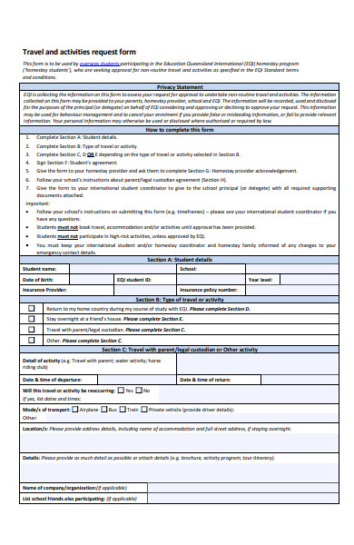 travel activities request form