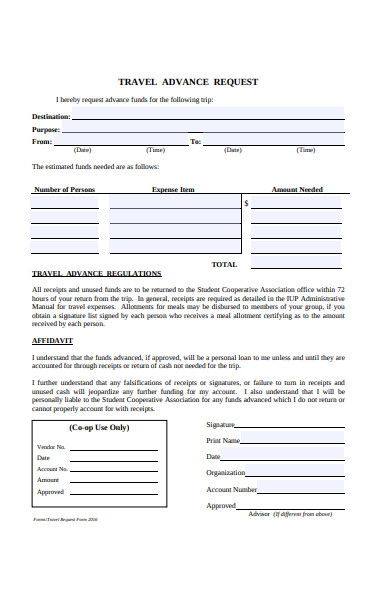 travel advance request form