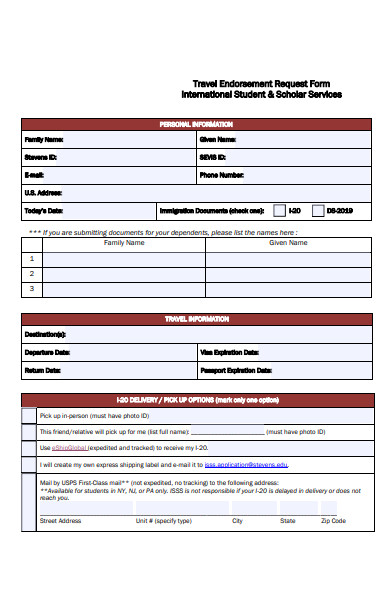 travel endorsement request form