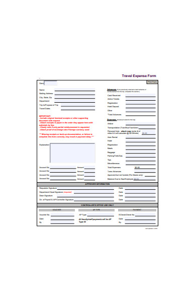 travel expense form format
