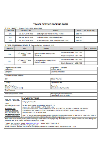 travel service booking form