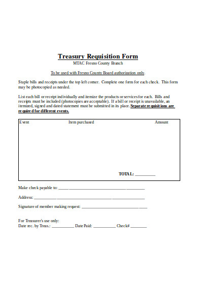treasury requisition form