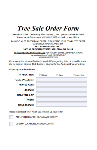 tree sale order form