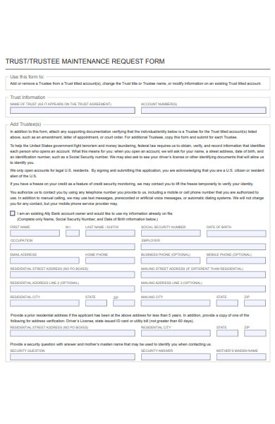 trustee maintenance request form