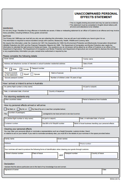 unaccompanied personal statement form
