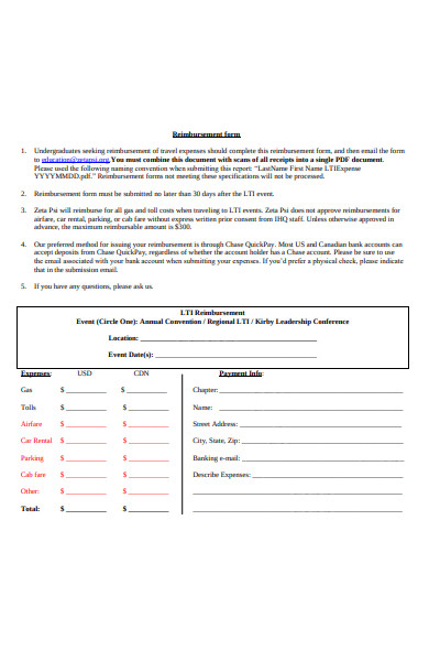 undergraduate reimbursement form