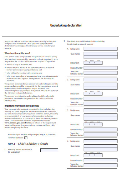 undertaking declaration form