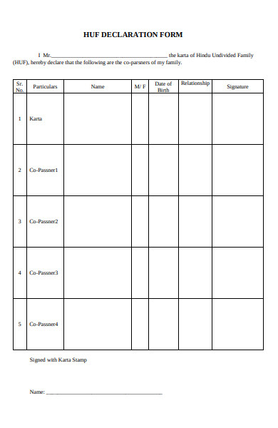 undivided declaration form