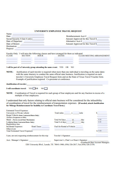 university employee travel request form