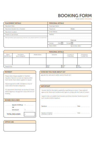 vacation travel booking form
