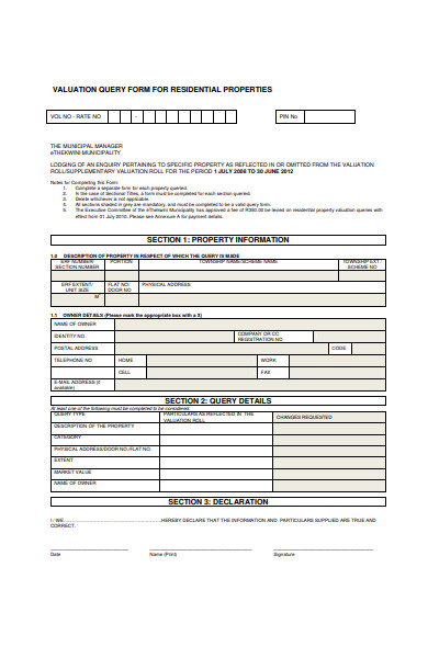 valuation query form