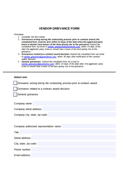 vendor grievance form