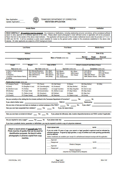 visitation application form