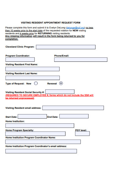 visiting resident appointment request form