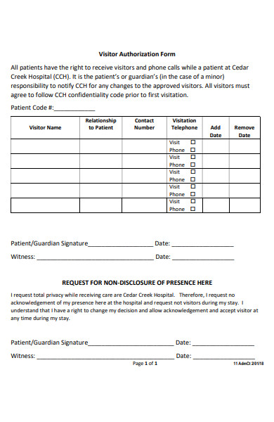 visitor authorization form
