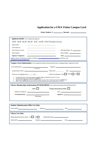 visitor campus card application form