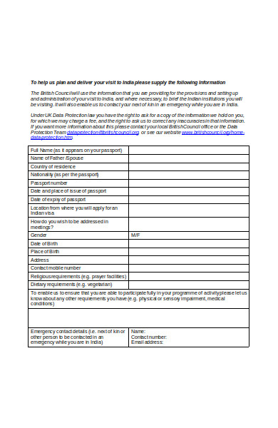 visitor information form