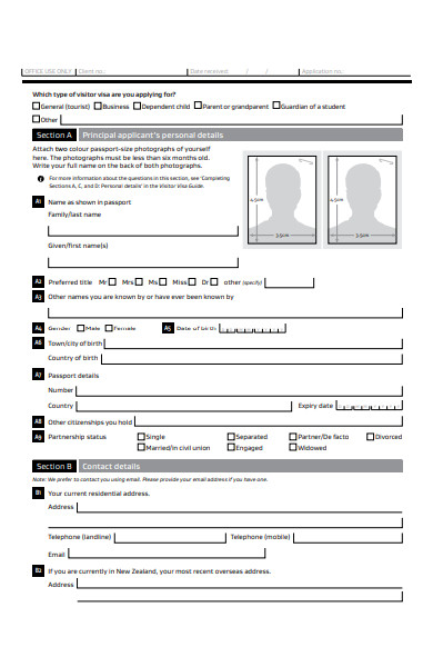 visitor visa application form