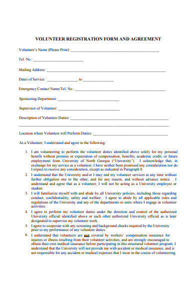 volunteer agreement registration form