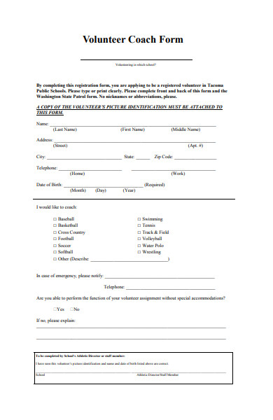 volunteer coach registration form