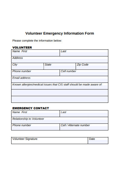 volunteer emergency information form